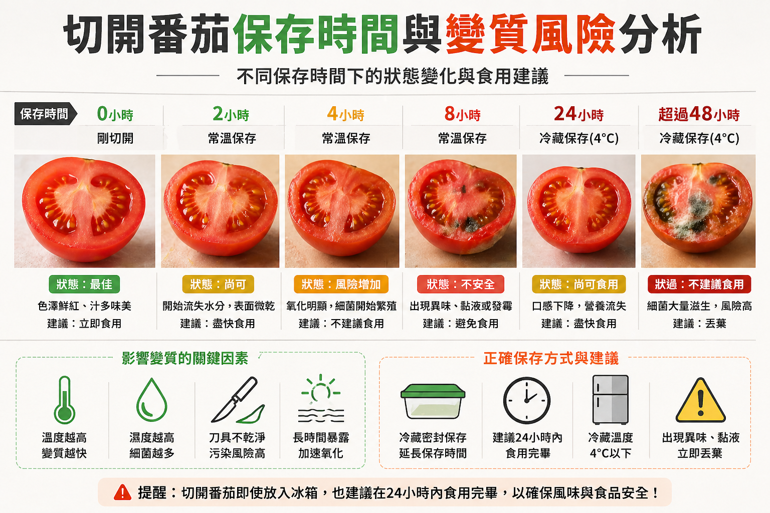 切開番茄保存時間與變質風險分析